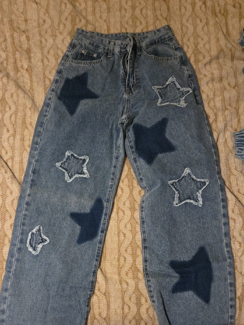Y2K Trendy Jeans -- Star Patch High-Waist Denim Jeans - Blue